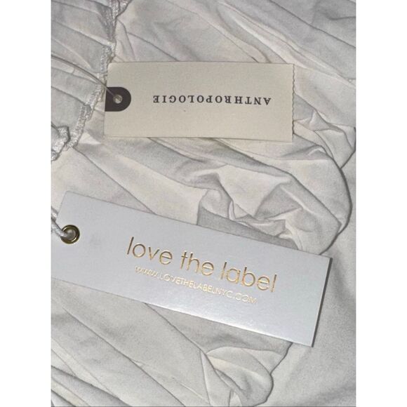LOVE THE LABEL X Anthropologie Off-The-Shoulder Tiered Mini Dress White sz small - Picture 10 of 11